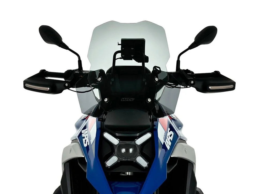 Transparent or smoked WRS Caponord windscreen for BMW R1300GS motorcycle, showing clear and tinted wind protection in profile.