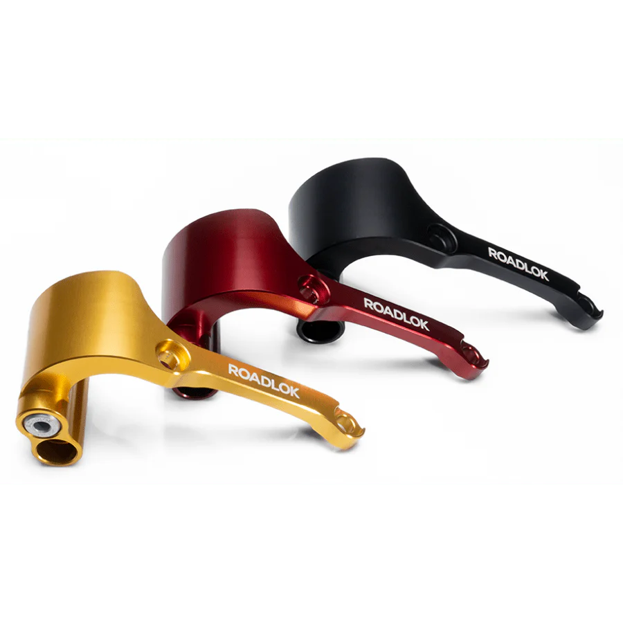 Roadlok XRA Eurosport ART4 100mm disc lock on BMW R1250GS and R1200 LC motorcycle brake disc, showing secure locking mechanism.