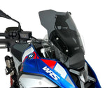 WRS touring windscherm in smoked tint for BMW R1300GS motorcycle, transparent, aerodynamic wind protection.