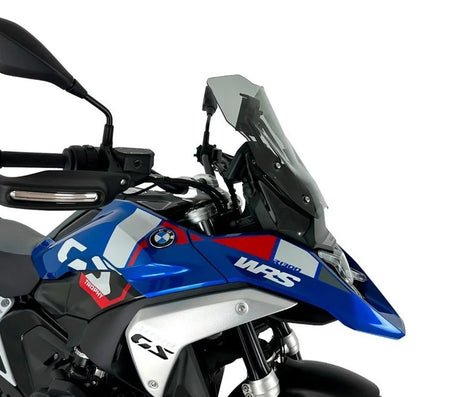 WRS touring windscherm for BMW R1300GS, transparent or smoked, with clear view and aerodynamic design.