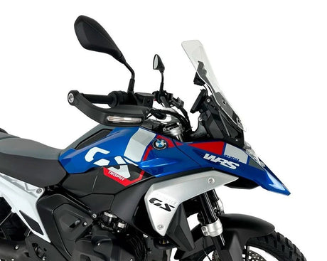 WRS Caponord windscherm for BMW R1300GS, transparent or smoked, showing the aerodynamic design and mounting points.