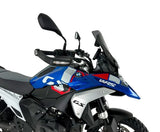 WRS touring windscherm for BMW R1300GS, transparent or smoked, mounted on motorcycle with clear view of the windscreen.