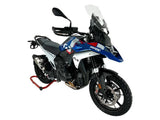 WRS transparent or smoked touring windscherm for BMW R1300GS motorcycle, mounted on the bike, showing clear and tinted options.
