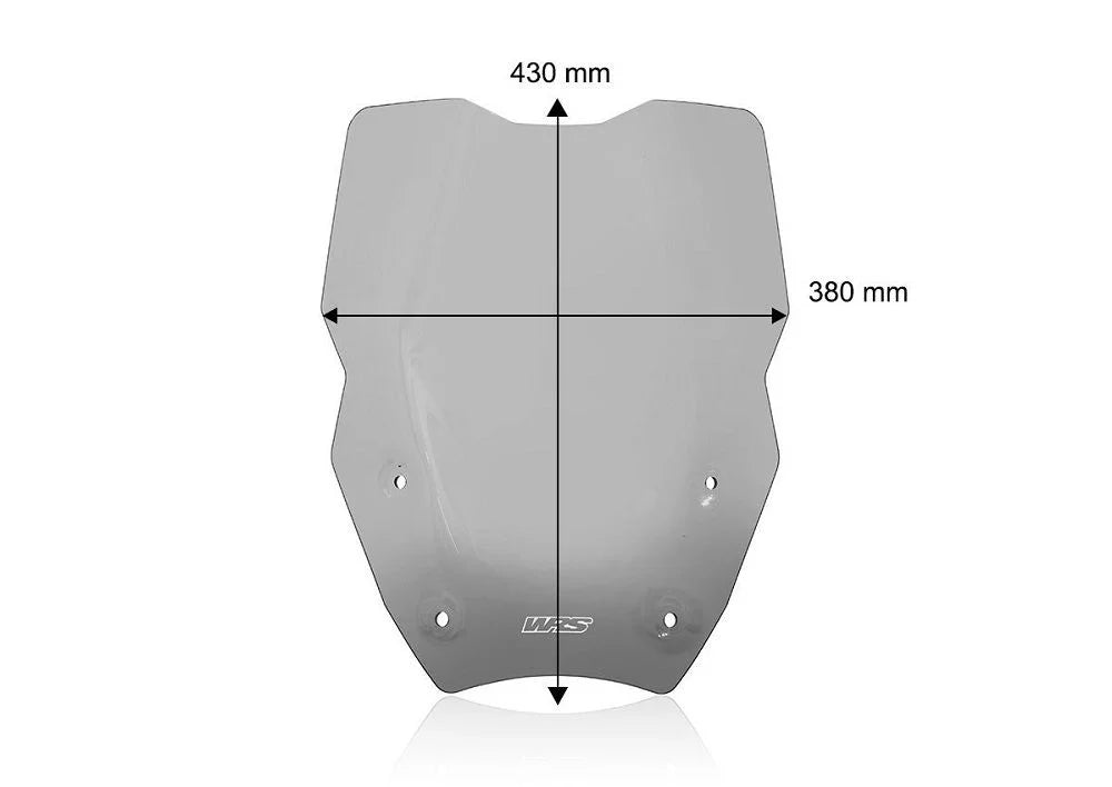 WRS Caponord transparent or smoked windscreen for BMW R1300GS motorcycle, shown in a clear side view image.