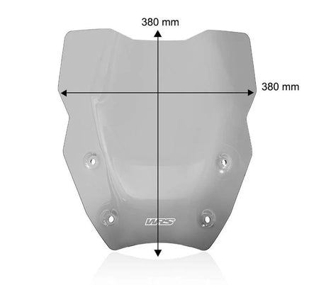 WRS Touring windscherm for BMW R1300GS, transparent or smoked, showing the aerodynamic design and mounting details.