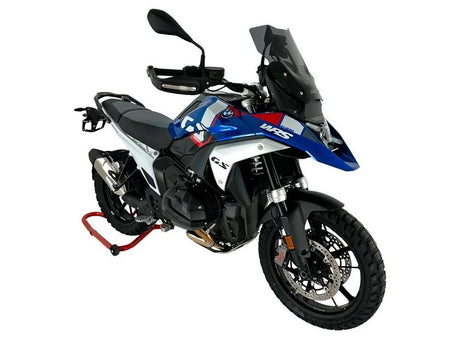 WRS touring windscherm for BMW R1300GS, transparent or smoked, shown mounted on motorcycle for wind protection.