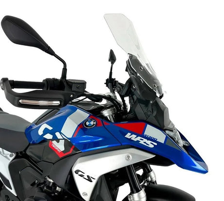 Transparant or smoked WRS windscreen for BMW R1300GS motorcycle, providing wind protection and enhanced riding comfort.