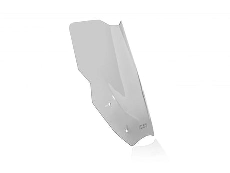 Transparent or smoked WRS Caponord windscreen mounted on a BMW R1300GS motorcycle, showcasing the clear and tinted shield.