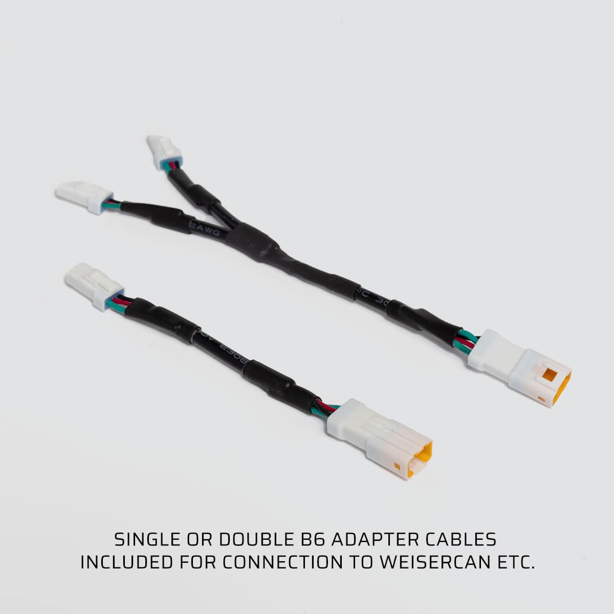 Weiser WeiserCAN B6 Y-splitter adapter cable with bracket addon, used for connecting multiple devices in a cable management system.