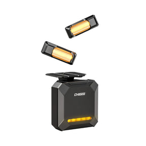 Chigee SR-1 radar system with blind spot detection indicators showing the device installed on a vehicle for safety.