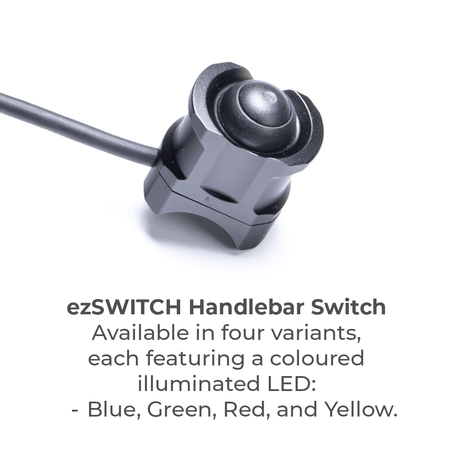 Hex Innovate HEX ezSWITCH remote control with colorful buttons and display, designed for easy device management.