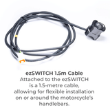 Hex Innovate HEX ezSWITCH remote control with buttons and display, shown with its contents and device components.