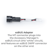 Hex Innovate HEX ezSWITCH remote control with multiple buttons and LED indicators, shown with its contents and user instructions.