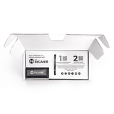 Open box of Hex Innovate HEX ezCAN PURE module showing its compact black control unit with wiring harness.