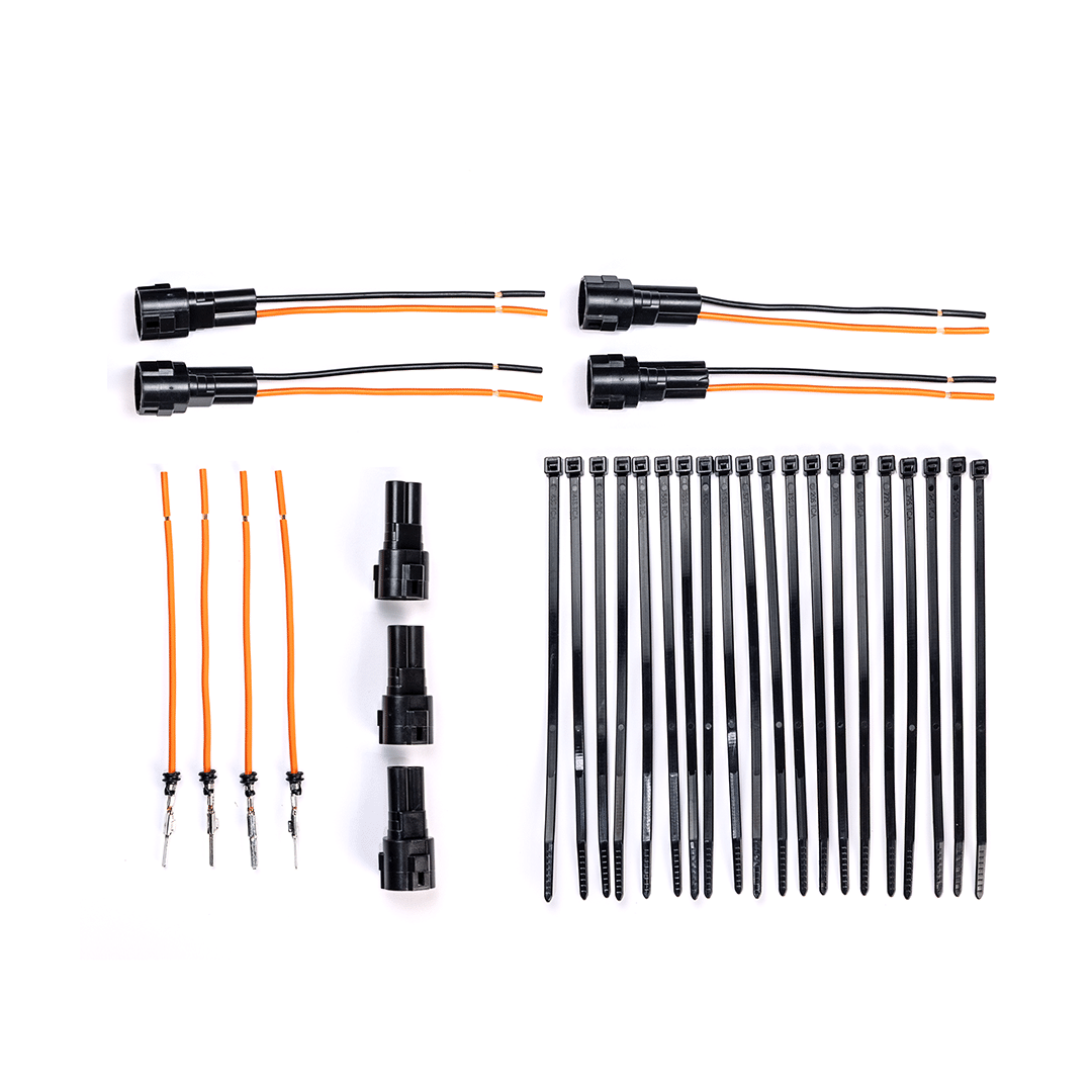 HEX ezCAN PURE by Hex Innovate, ezCAN module with stub wires, cable ties, and blank connectors for motorcycle lighting control.