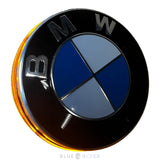 BMW embleem LED knipperlicht set 68mm with optional daytime running lights, ApexMoto, showing LED turn signal lights on car side mirrors.
