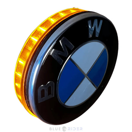 ApexMoto BMW emblem LED turn signal set with 68mm lights, featuring optional daytime running lights, designed for BMW vehicles.