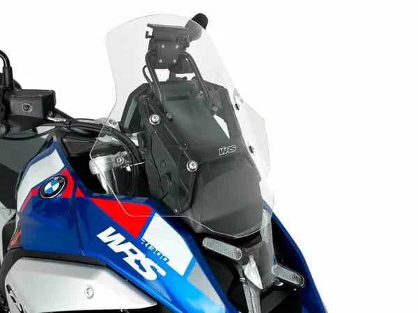 WRS Standaard Plus windscherm in transparant or smoked for BMW R1300GS motorcycle, mounted on bike with clear view.