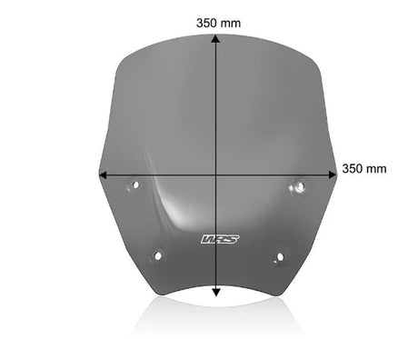 Dark smoked WRS windshield for Radar R1300 GS and Adventure motorcycles, providing wind protection and stylish look.