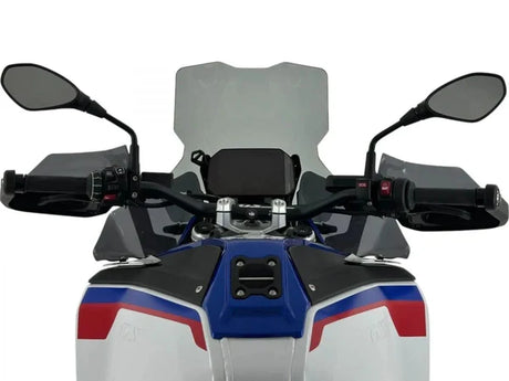 WRS Caponord Plus windscherm with radar for BMW R1300GS Adventure motorcycle, featuring clear protective screen and mounting hardware.