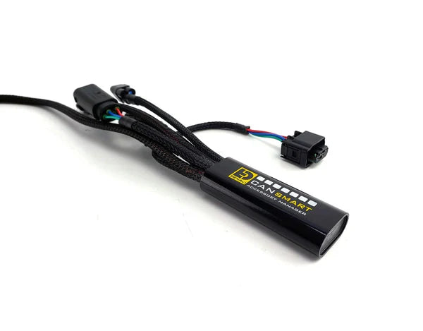 Denali CANsmart Gen 2 for Honda Africa Twin 1100 motorcycle, compact electronic control module, black with wiring.