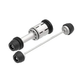 EvoTech TFT fork and drive shaft protection for BMW R1300GS motorcycle, black protective covers on front fork and drive shaft.