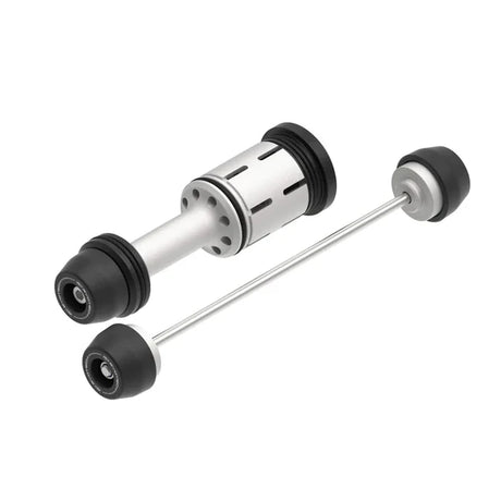 EvoTech TFT fork and drive shaft protection for BMW R1300GS motorcycle, black protective covers on front fork and drive shaft.