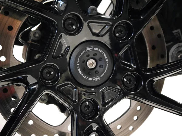 EvoTech TFT protection for BMW R1300GS fork and driveshaft, durable black motorcycle accessory for bike protection.