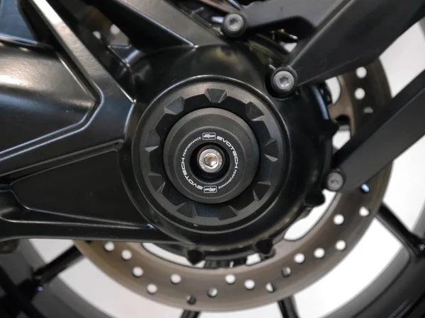 EvoTech TFT protection for BMW R1300GS front fork and cardan, durable motorcycle protection part, shown in black with mounting details.