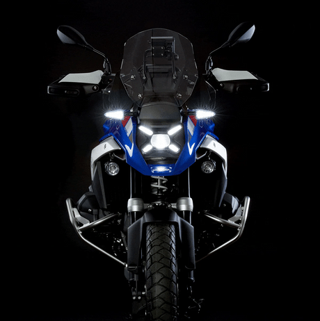 WeiserWeiserCAN EXT-CAN LED multifunctional turn signal light for Extreme Evo Special 1300GS motorcycle, front view.