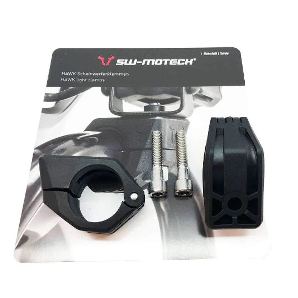 SW-Motech crashbar light mount kit for 22-28mm handlebars, durable bevestigingsmaterialen for motorcycle lighting installation.