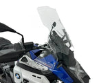 WRS Caponord Plus windscherm with radar mount for BMW R1300GS Adventure motorcycle, showing the aerodynamic windscreen design.
