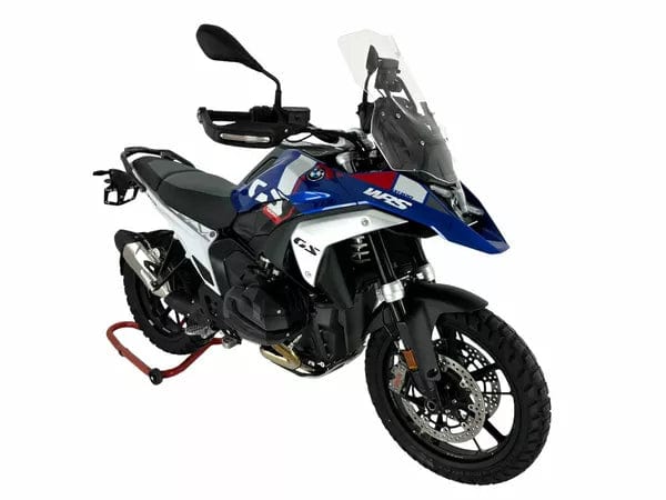 WRS Caponord Plus windscherm for R1300GS, transparent or smoked, mounted on motorcycle showing clear view and sleek design.