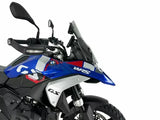 WRS Standaard Plus windscherm for BMW R1300GS, transparent or smoked, shown on motorcycle with clear and smoked options visible.