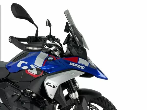 WRS Standaard Plus windscherm in transparent and smoked options for BMW R1300GS motorcycle, mounted on bike.