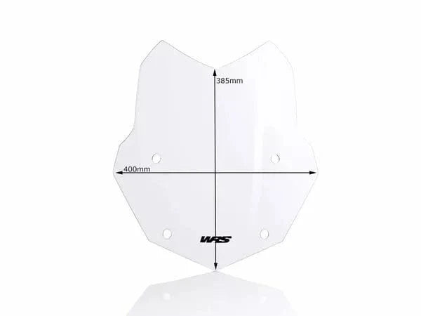 WRS standard windscreen for BMW R1200 GS, R1250 GS, and Adventure models, shown mounted on motorcycle for wind protection.
